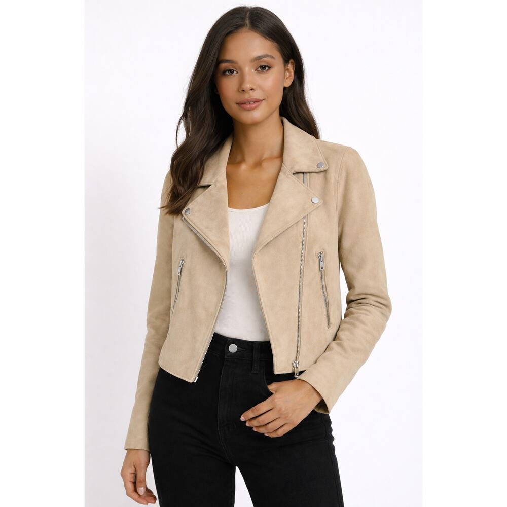 Club Monaco Suede Leather Cropped Moto Jacket Size Small